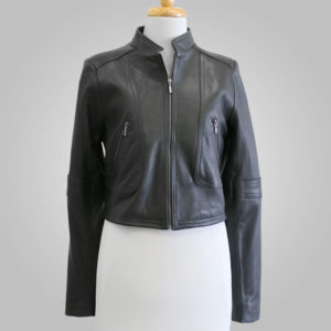 Black Leather Jacket - Black Lady Bomber 001 - L'Aurore Leather Jacket