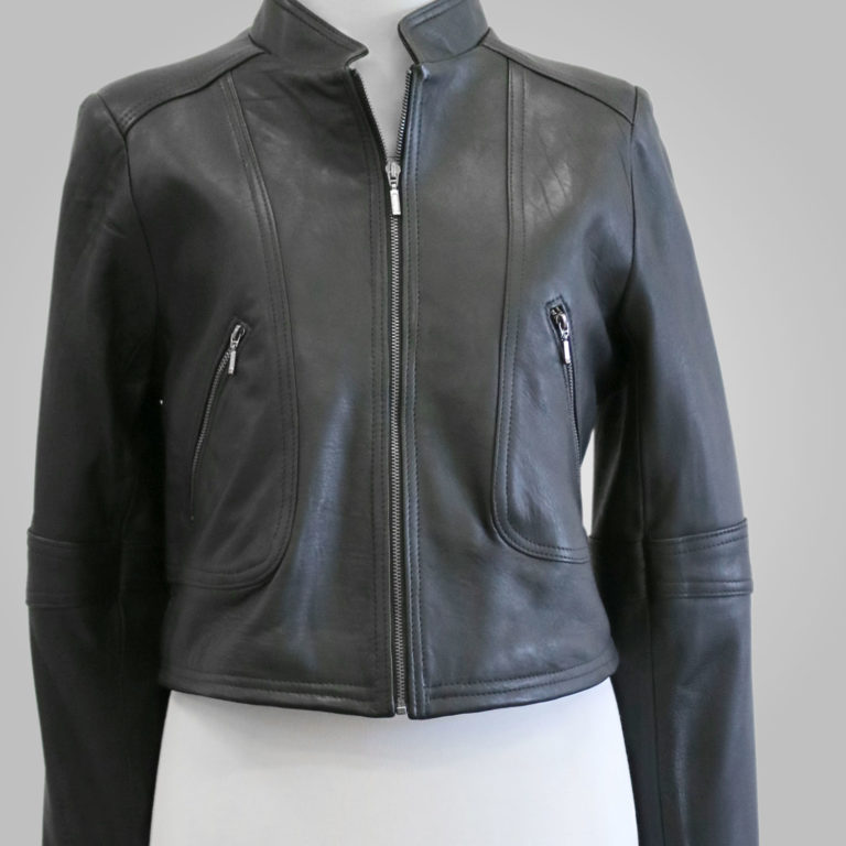 Black Leather Jacket - Black Lady Bomber 001 - L'Aurore Leather Jacket