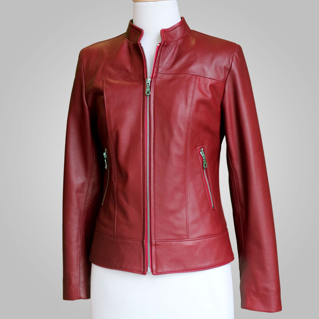 burgundy maxima long leather jacket, L