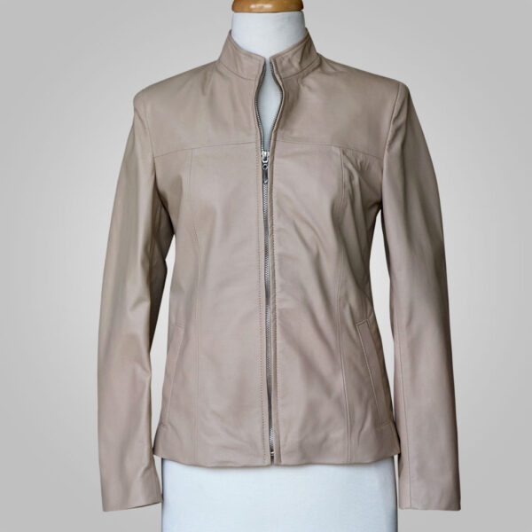 Cream Leather Jacket - Cream Lynda 003C - L'Aurore Leather Jacket